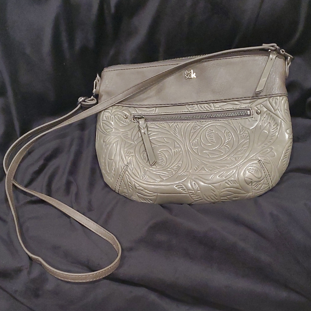 The Sak Embossed Floral Leather Crossbody - Taupe Gray
